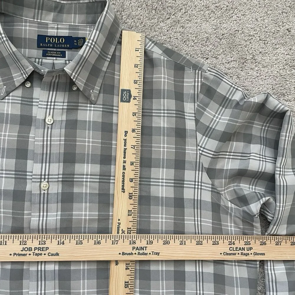 Polo Ralph Lauren Button Down Shirt Men's XL Classic Fit Performance Gray Plaid